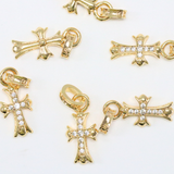 クロスダイヤリング付 / ゴールドカラー / 2個 / 真鍮 / 10.5 x 26.6mm