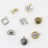 スクエアクリスタル / シルバーカラー / 3個 / 真鍮 / 8.9 x 11.1mm